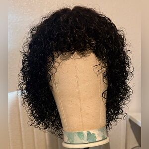 Black Curly Short Wig with Bangs - Unbranded